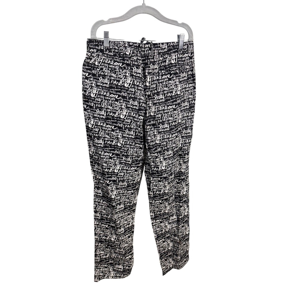 Wildfang Essential Drawstring Pants Black White Script Print Women Sz Medium NWT